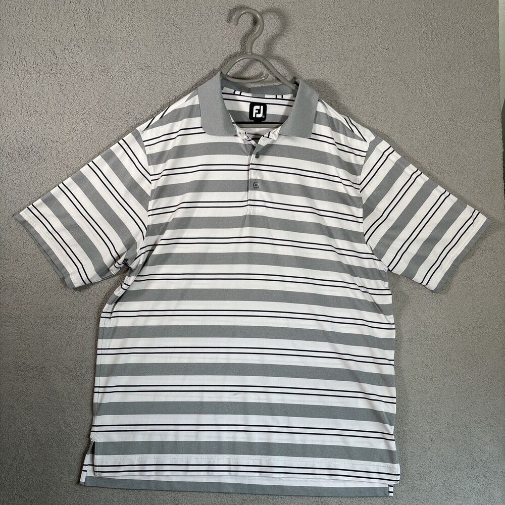 Footjoy Polo Shirt Men’s Size XL White‎ Black Gray Stripes Golf Performance Polo
